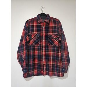 Back Packer Shirt Mens Medium Red Plaid Flannel Button Up Outdoor Pockets